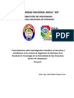 Conocimientos Sobre Investigación Científica en Docentes y Estudiantes en La Carrera de Ingeniería de Sistemas de La Facultad de Tecnología de La Universidad de San Francisco Xavier de Chuquisaca