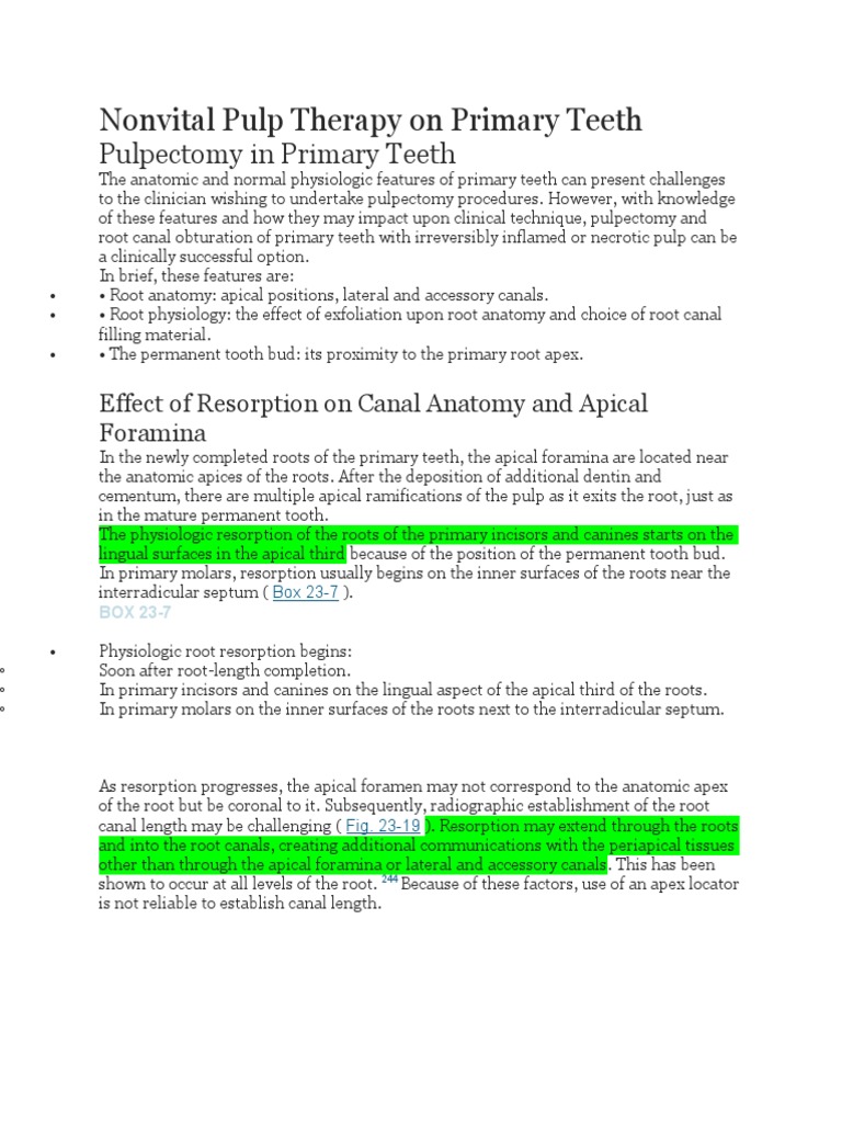 Nonvital Pulp Therapy On Primary Teeth | PDF | Human Tooth | Dental Anatomy