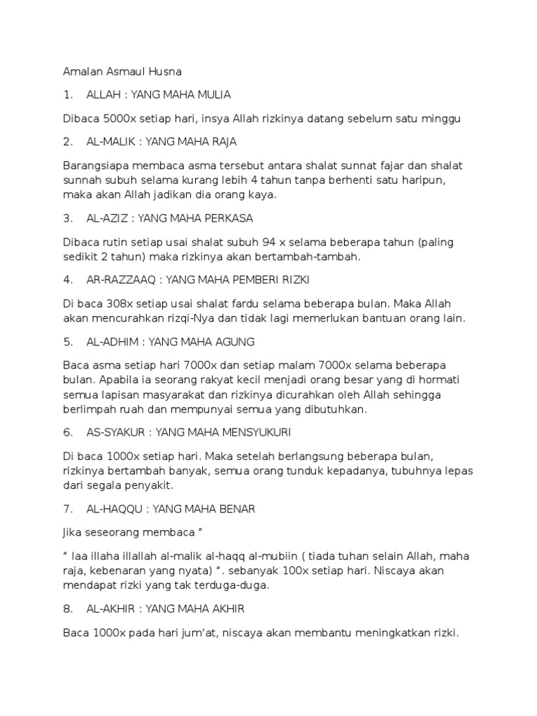 Amalan Asmaul Husna