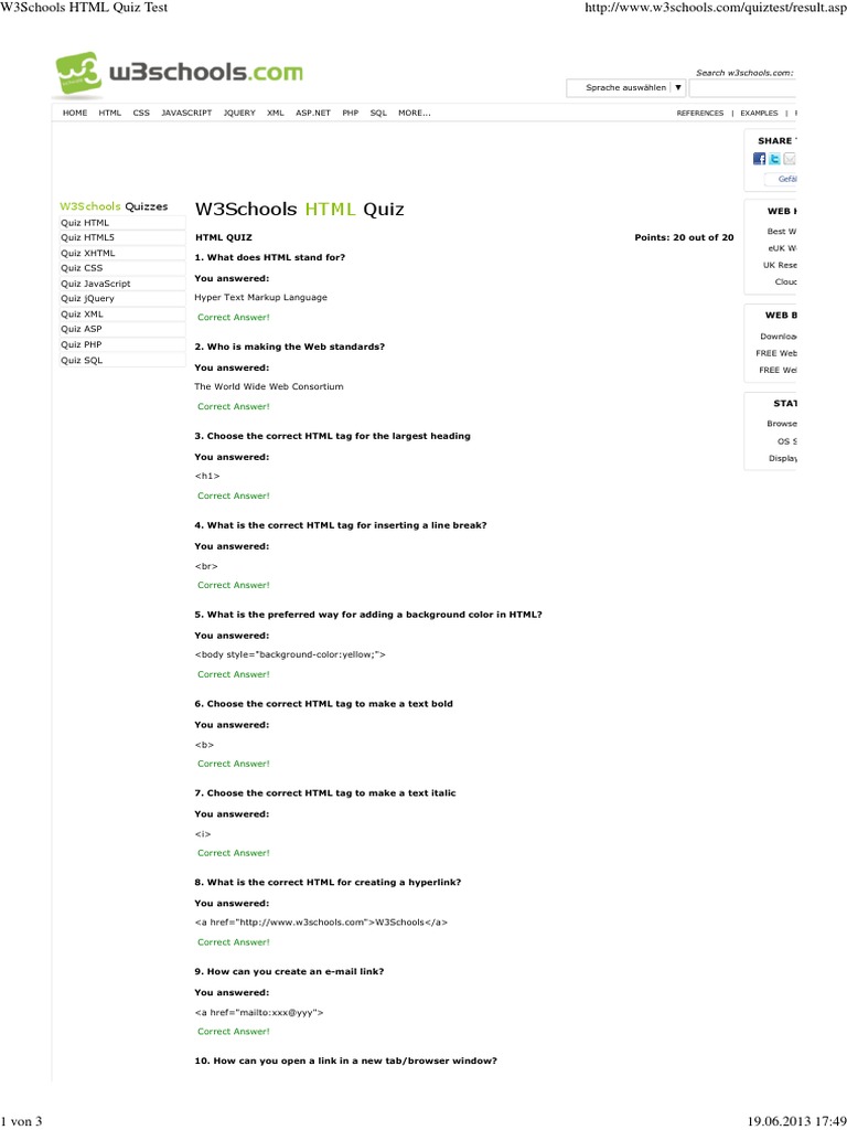 W3schools Html Quiz Test Html Html Element