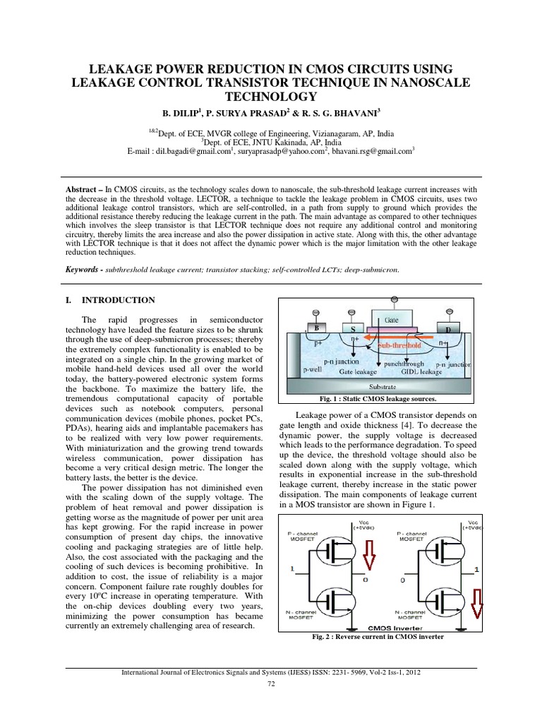 Leakage Power Reduction in CMOS Circuits | PDF | Cmos | Mosfet