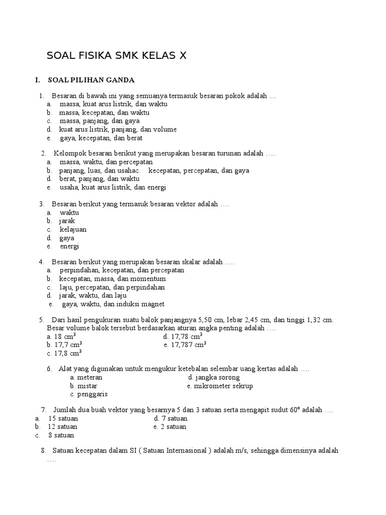 Soal Fisika Smk Kelas X