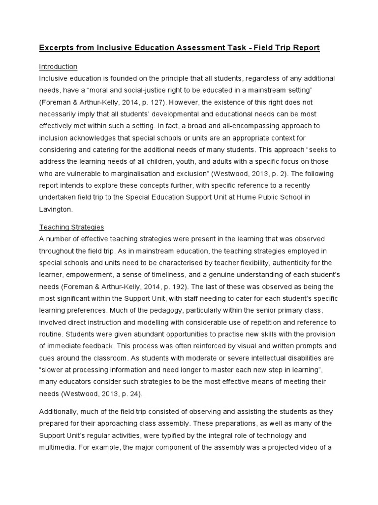 Field Trip Report Pdf Inclusion Education Special Education