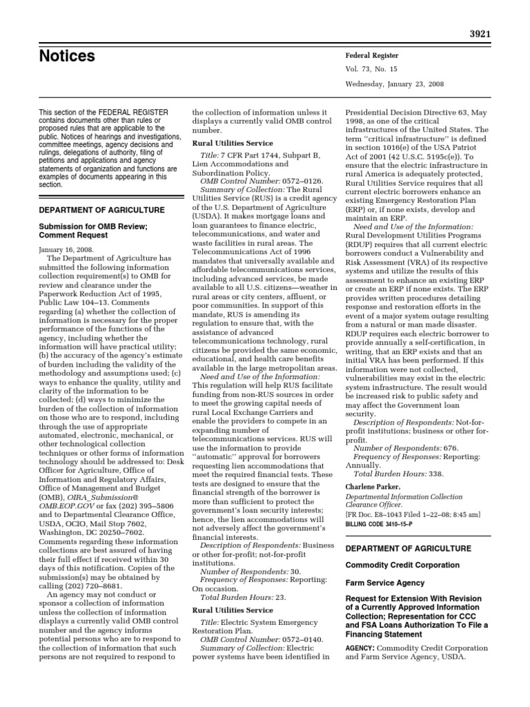 USDA Information Collection Requests | PDF | Commodity Credit ...