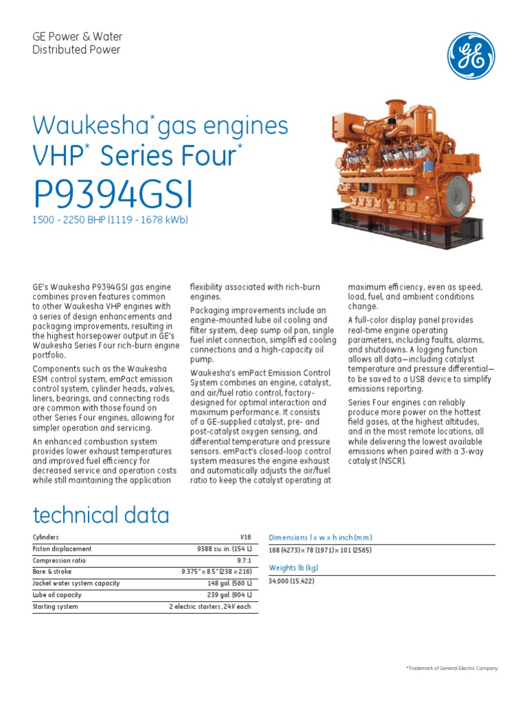 Waukesha* gas engines VHP* Series Four* P9394GSI Engines General