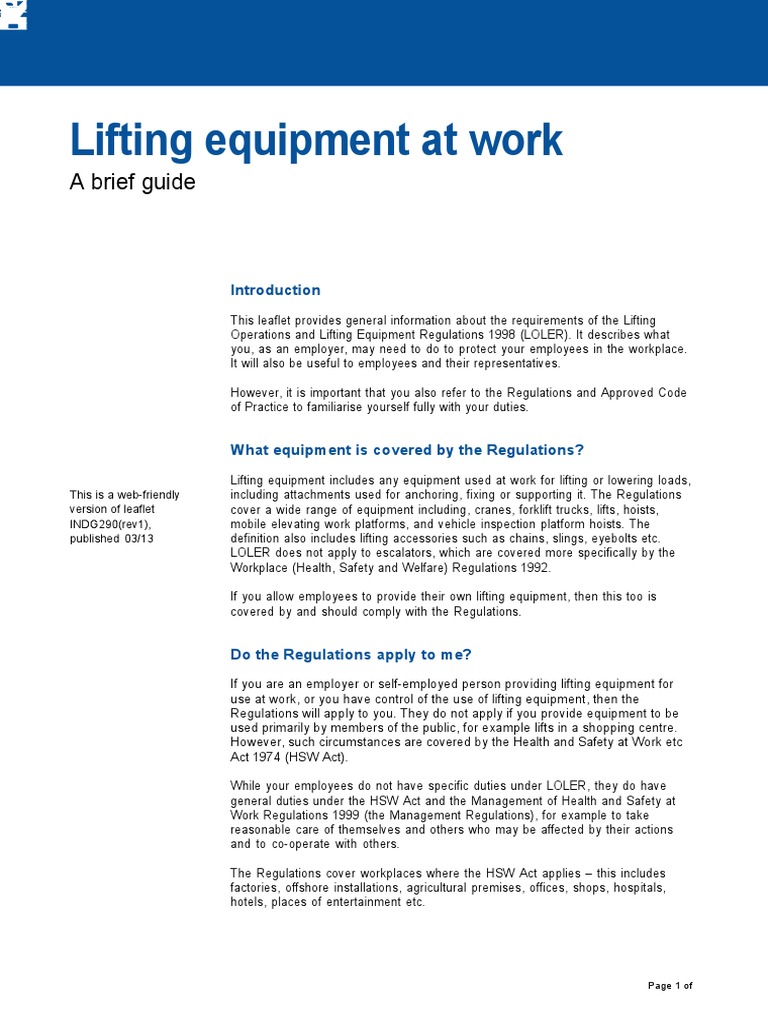 Safety Practice For Lifting From HSE | PDF | Elevator | Occupational ...