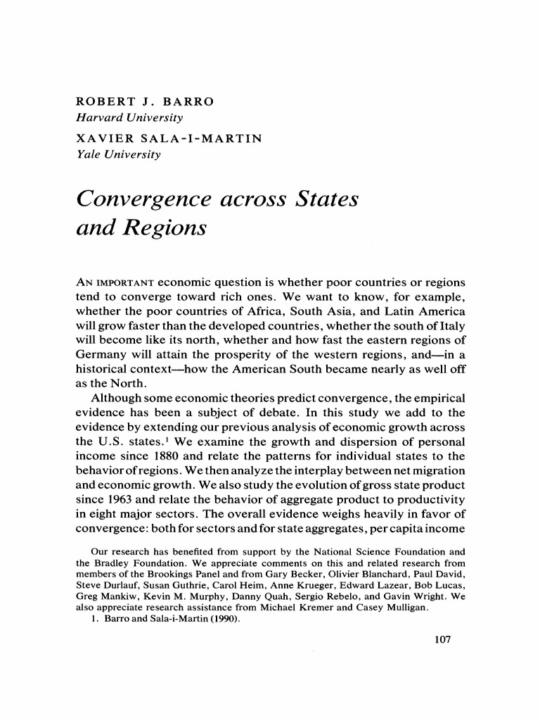 1991a.barro&sala I Martin | PDF | Economic Growth | Labour Economics