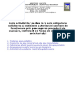 0 - Lista Activitatilor Pentru Care Este Obligatorie Autorizarea Sanitara