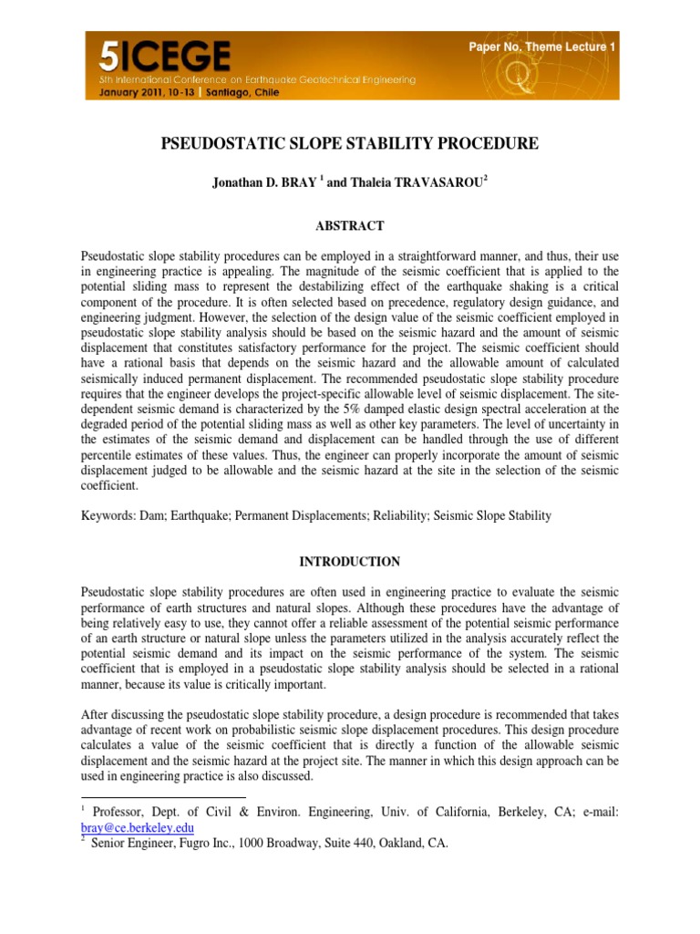 Pseudostatic Slope Stability Analysis | PDF | Earthquakes | Moment ...