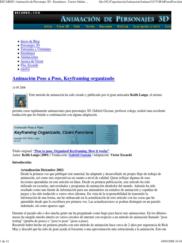 Animación Pose a Pose en 3D | PDF | Animación por computadora | Animación