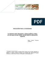 La Relación Entre Educación, Cultura Política y Ética, Un Reto para Formar Tejido Social Desde La Educación Superior