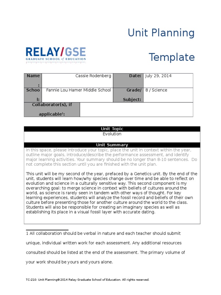 Middle School Science Unit Plan | PDF | Species | Fossil