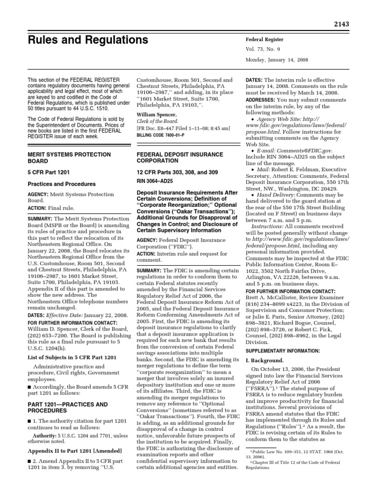 MSPB and FDIC Regulatory Updates | PDF | Federal Deposit Insurance ...