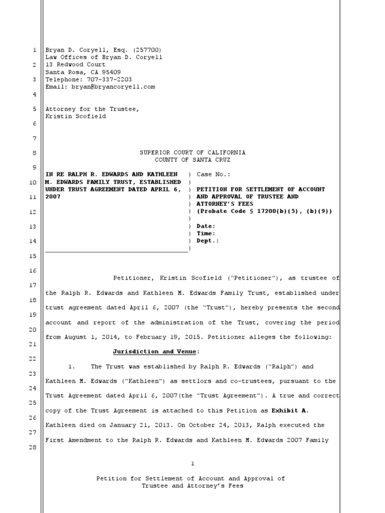 Petition To Approve Accounting PDF Trust Law Public Law