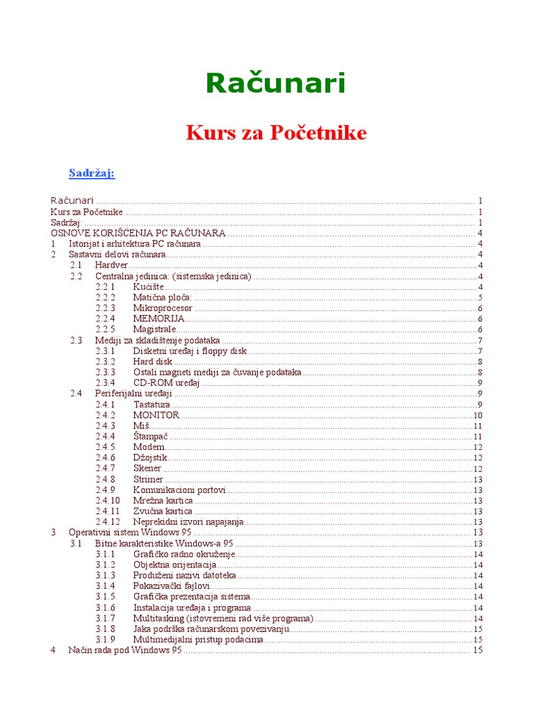 Kurs Za Pocetnike - Racunari PDF | PDF