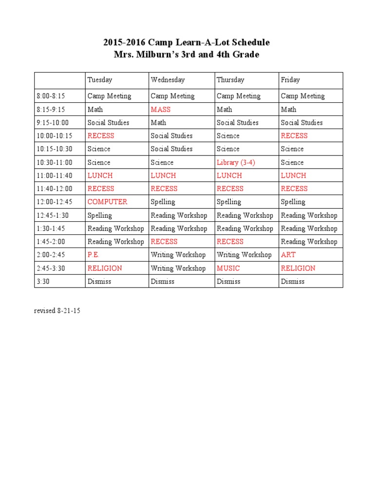 Campschedule2015 2016 | PDF