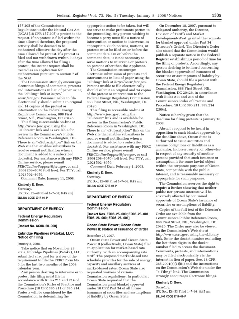 FERC Notices: Protests and Filings | PDF | Federal Energy Regulatory ...