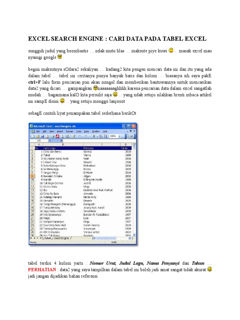 Excel Search Engine: Panduan Pencarian Data | PDF | Metode & Bahan Ajar ...