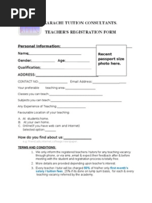 Registration Form Teacher | PDF | Tutor | Teachers