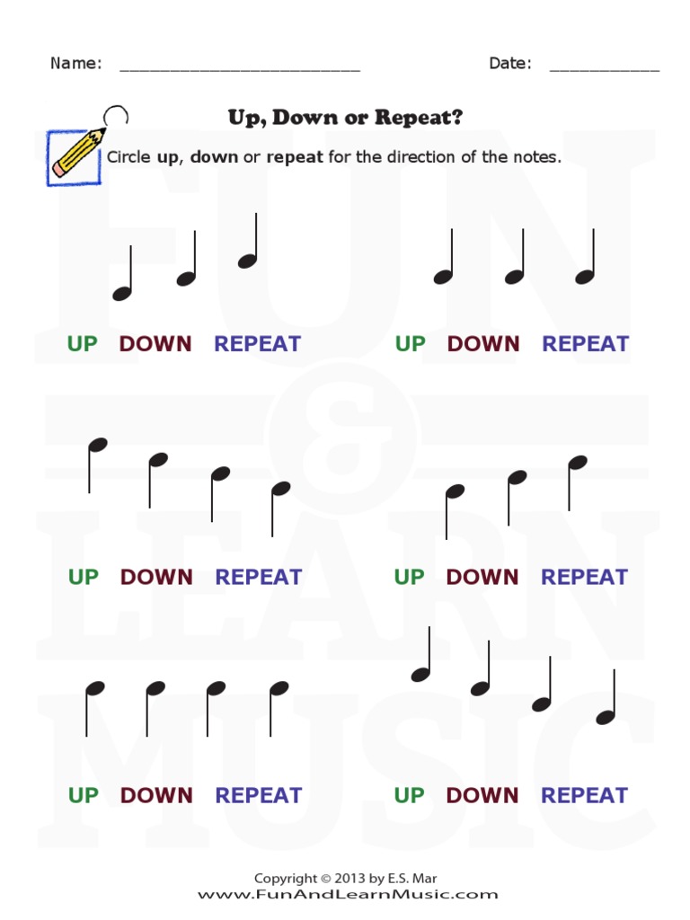 Music Worksheets Up Down Repeat 001 | PDF | Language Arts & Discipline ...