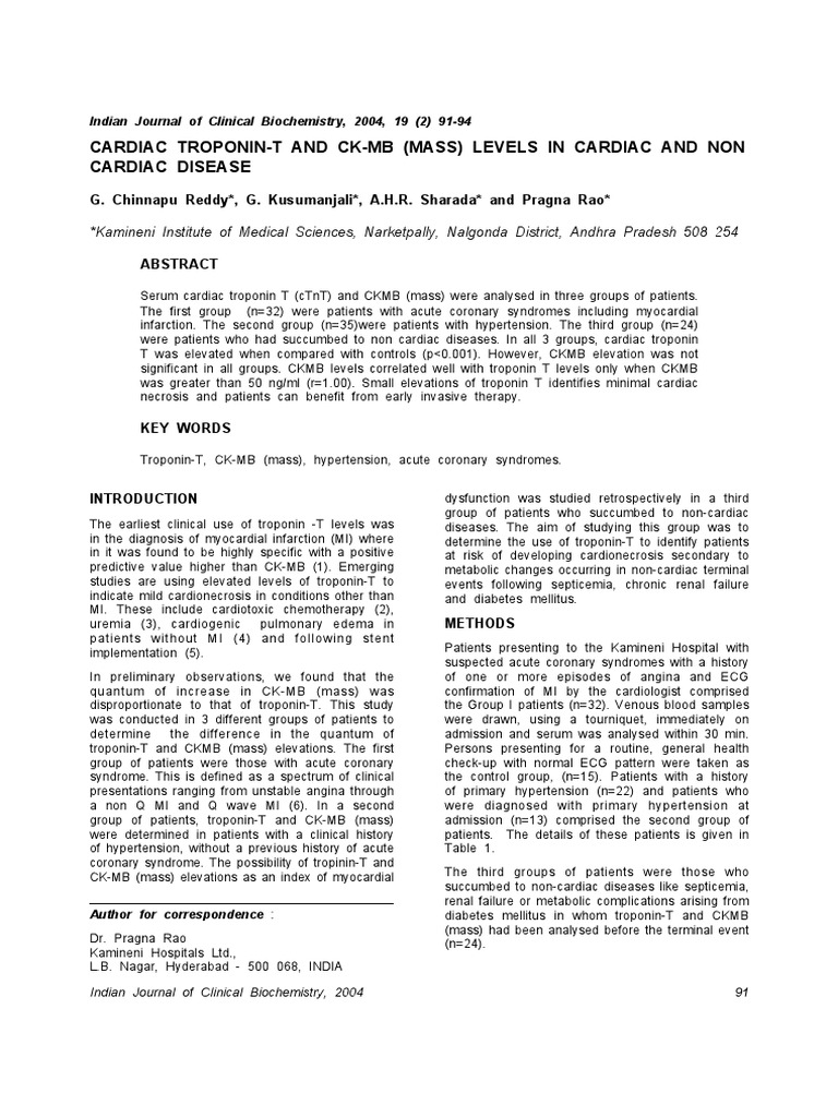 Troponin T N CKMB in Cardiac &non Cardiac | PDF | Angina Pectoris ...