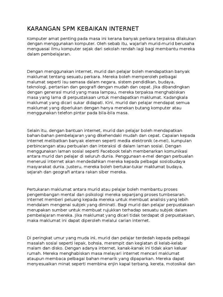 Karangan Spm Kebaikan Internet Pdf