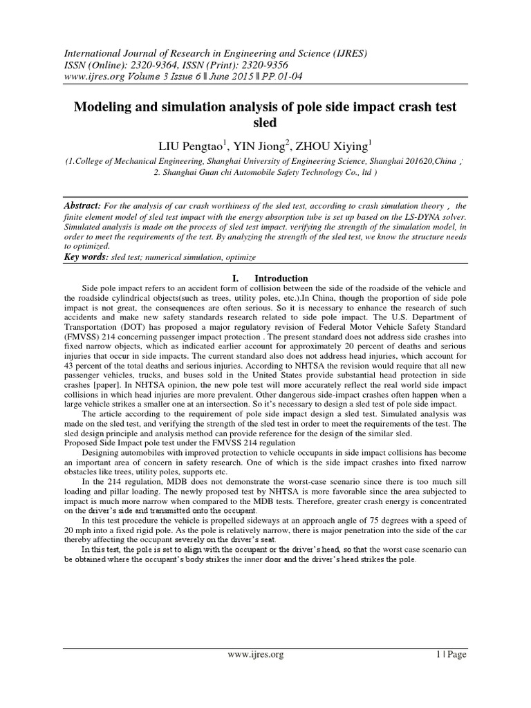 Sled Test Simulation for Side Pole Impact | PDF | Collision | National ...