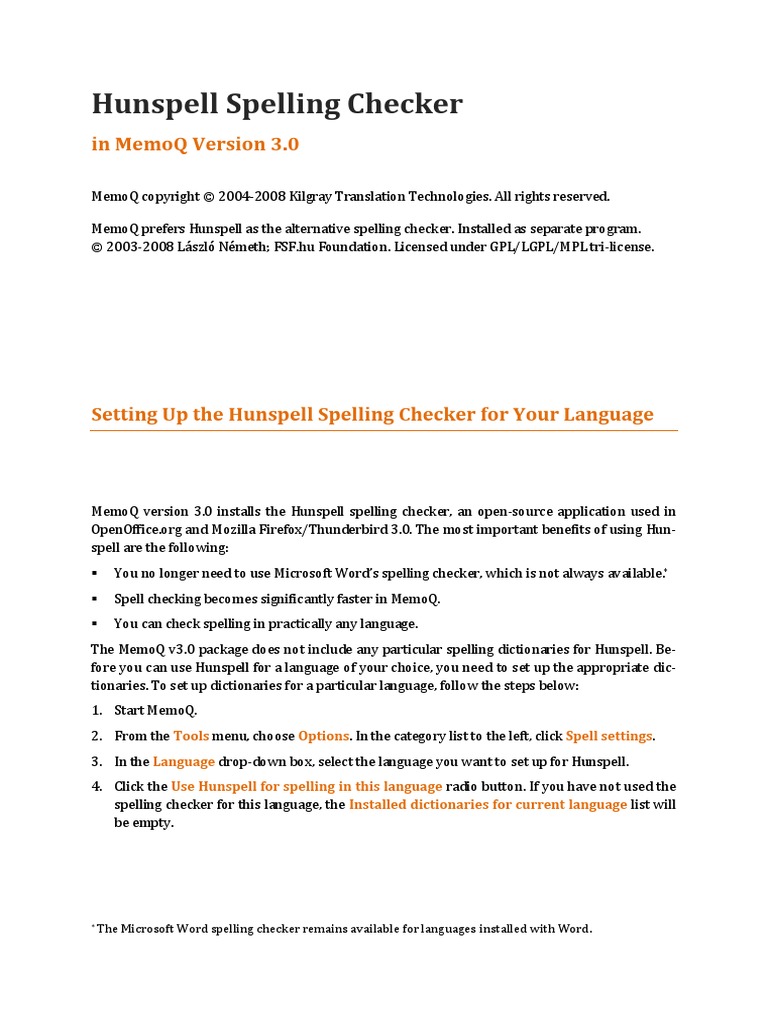 Hunspell Dictionaries For MemoQ PDF Free Software Application Software