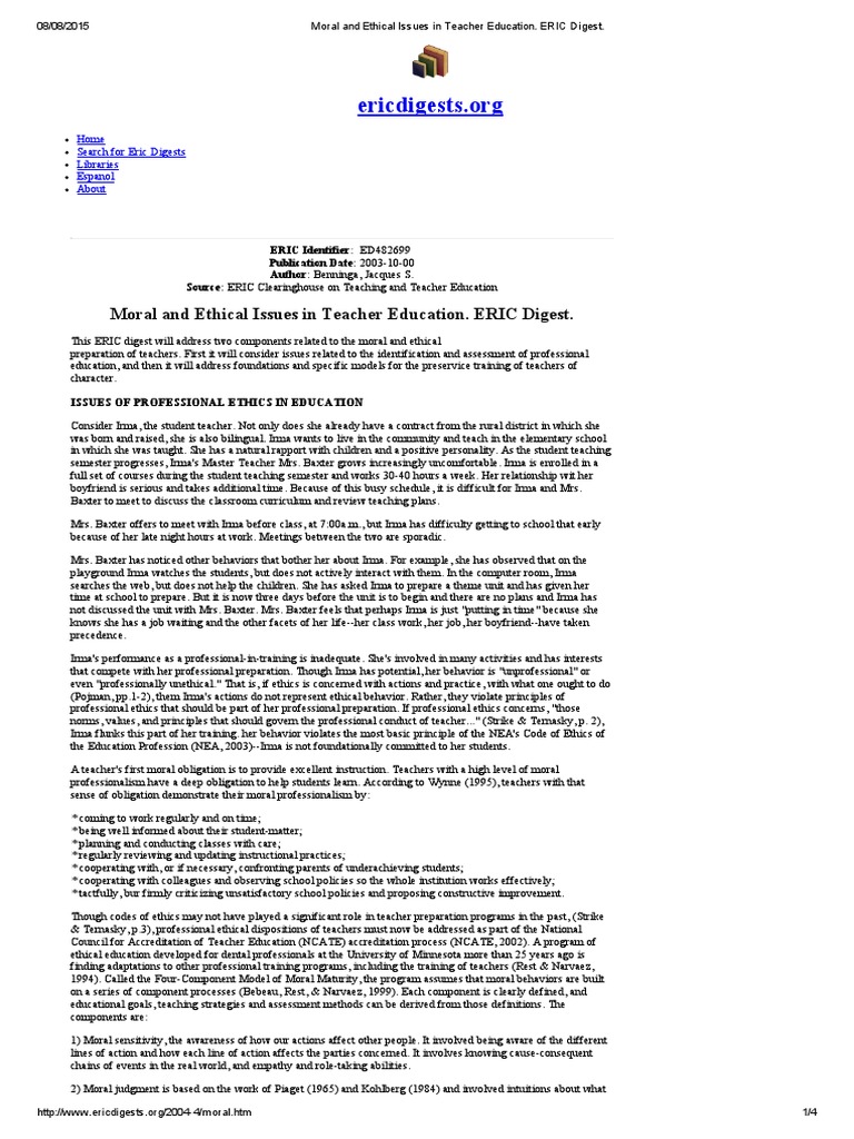 Moral and Ethical Issues in Teacher Education | PDF | Morality | Teachers