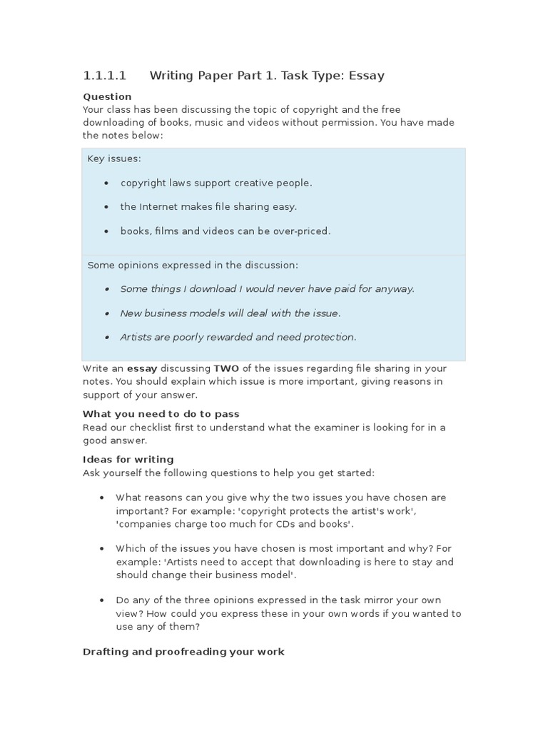 Writing Paper Part 1 CAE Essays Copyright