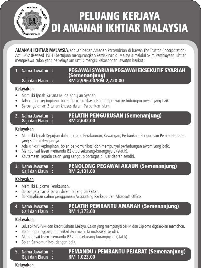 Jawatan Kosong Amanah Ikhtiar Malaysia Pdf