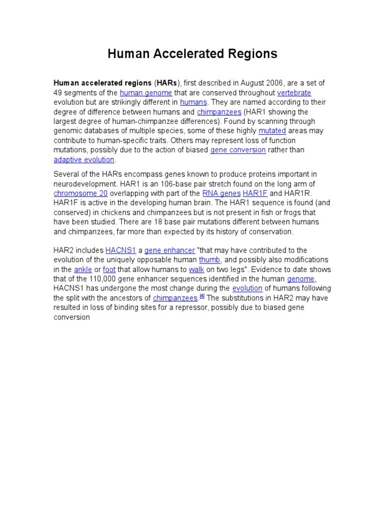 Human Accelerated Regions | PDF