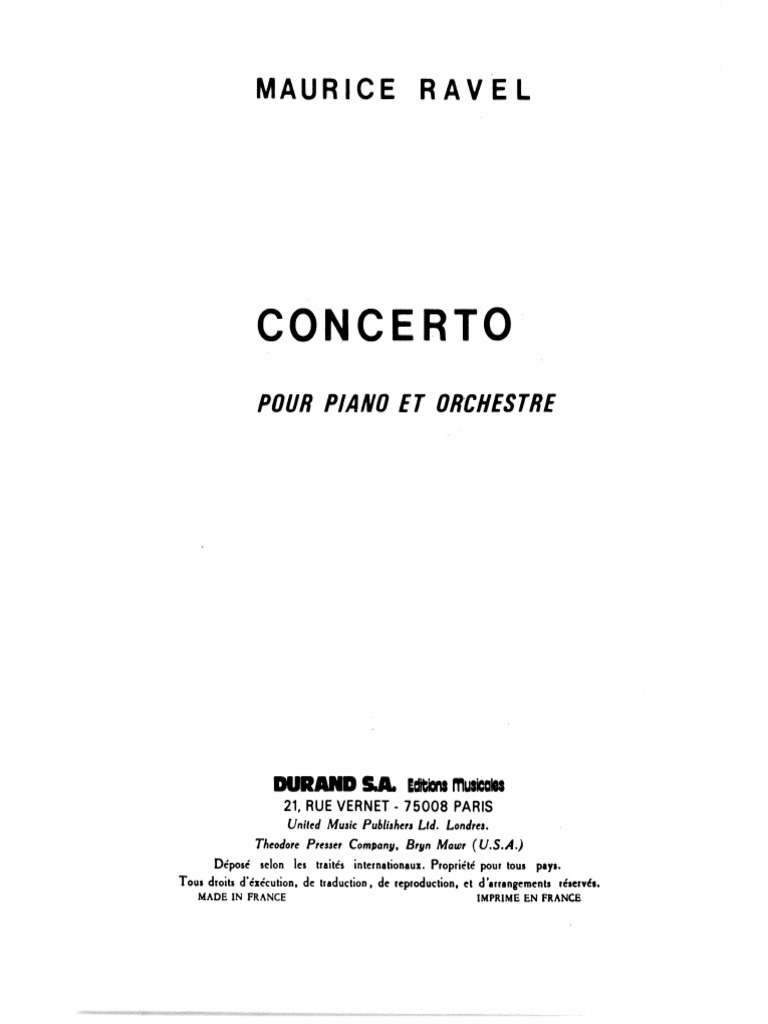 Ravel Piano Concerto Score PDF