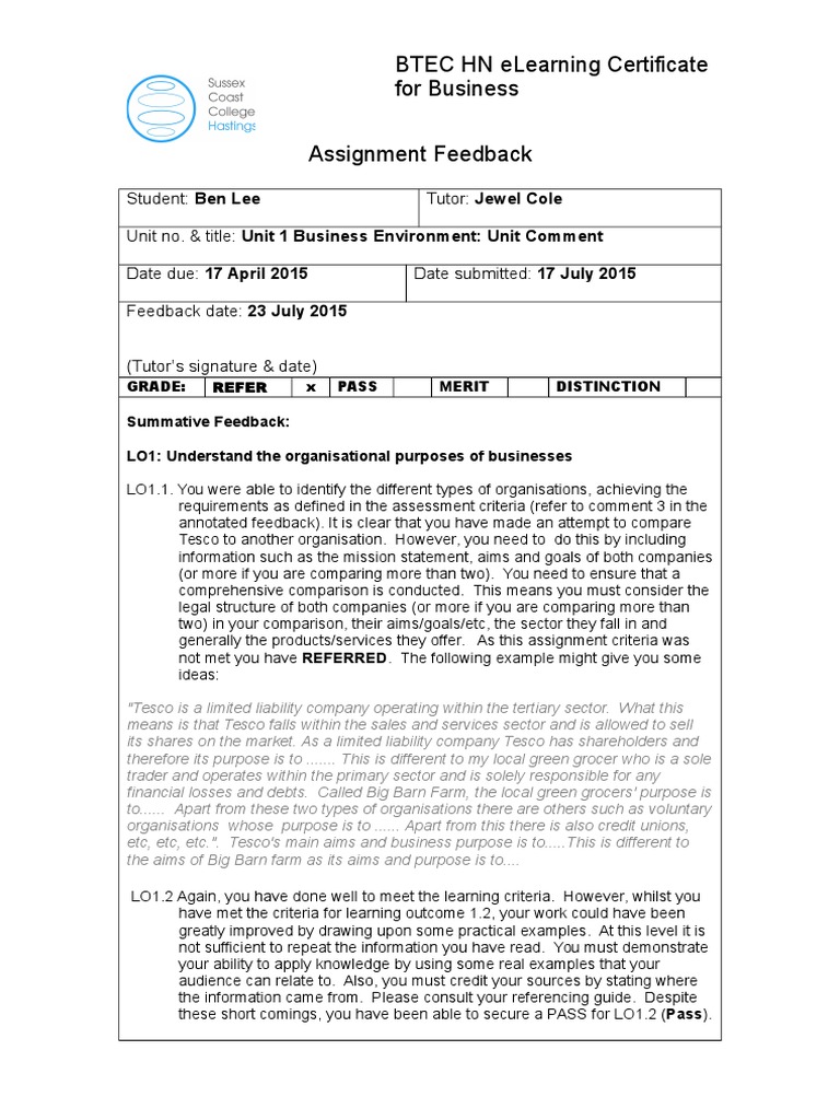 Assignment feedback image