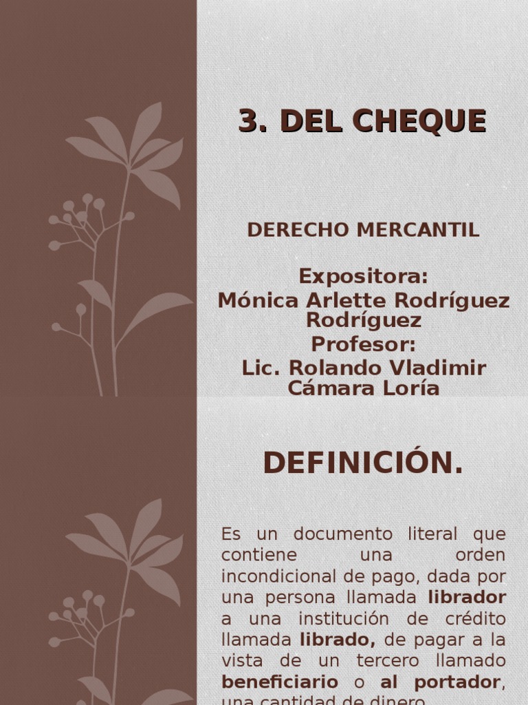 Elementos y Tipos de Cheques en Derecho Mercantil | PDF | Cheque | Pagos