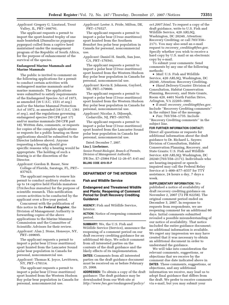 Import Permits for Endangered Species | PDF | Polar Bear | Bureau Of ...