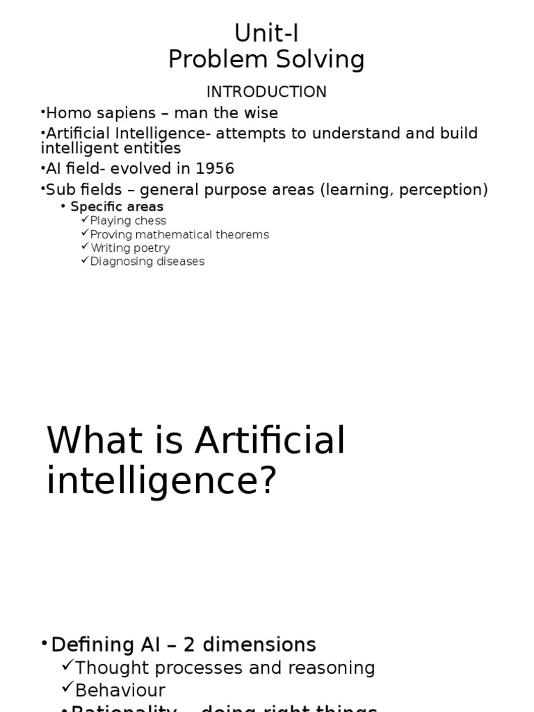 Unit-I Problem Solving | PDF | Artificial Intelligence | Intelligence ...