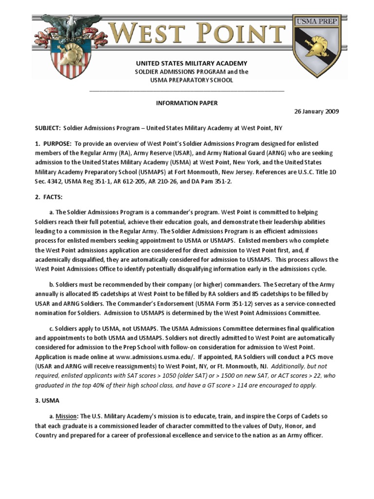 Soldier Admissions to West Point | PDF | United States Military Academy ...