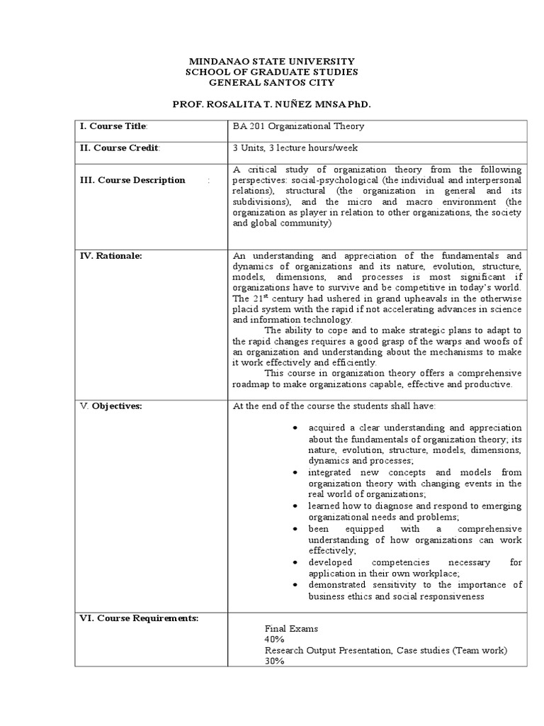 Organizational behavior syllabus mba image