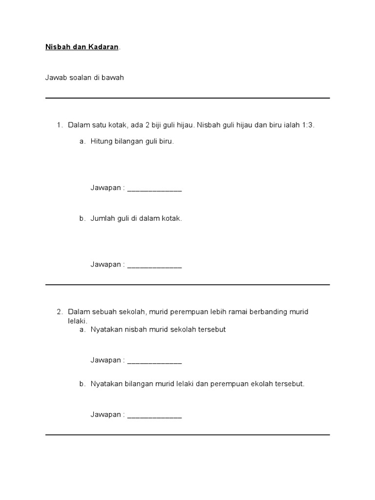 Nisbah Dan Kadaran Tahun 5 Pdf