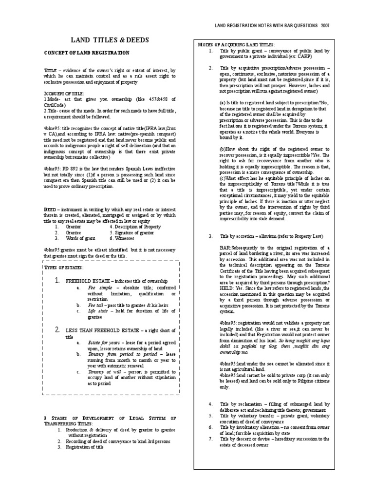 Land Titles and Deeds Fee Simple Deed