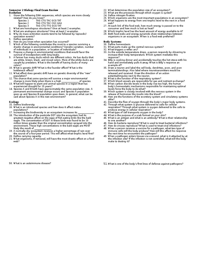 Semester 2 Biology Final Exam Review 1314 (1) Food Web Ecosystem