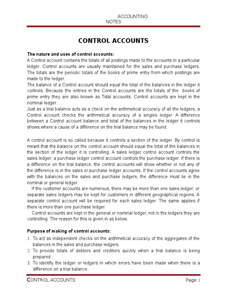 Control Accounts Notes | PDF | Debits And Credits | Bookkeeping