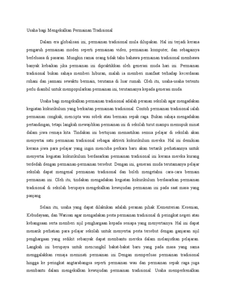 Usaha Bagi Mengekalkan Permainan Tradisional Pdf