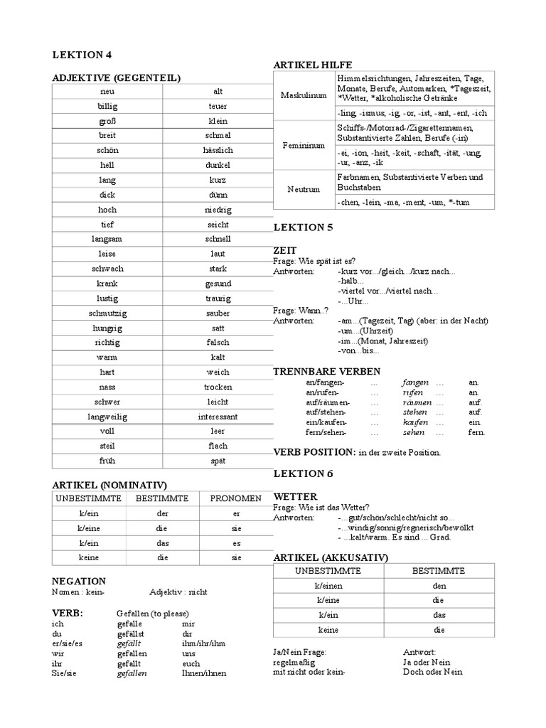 A1 German Handout | PDF