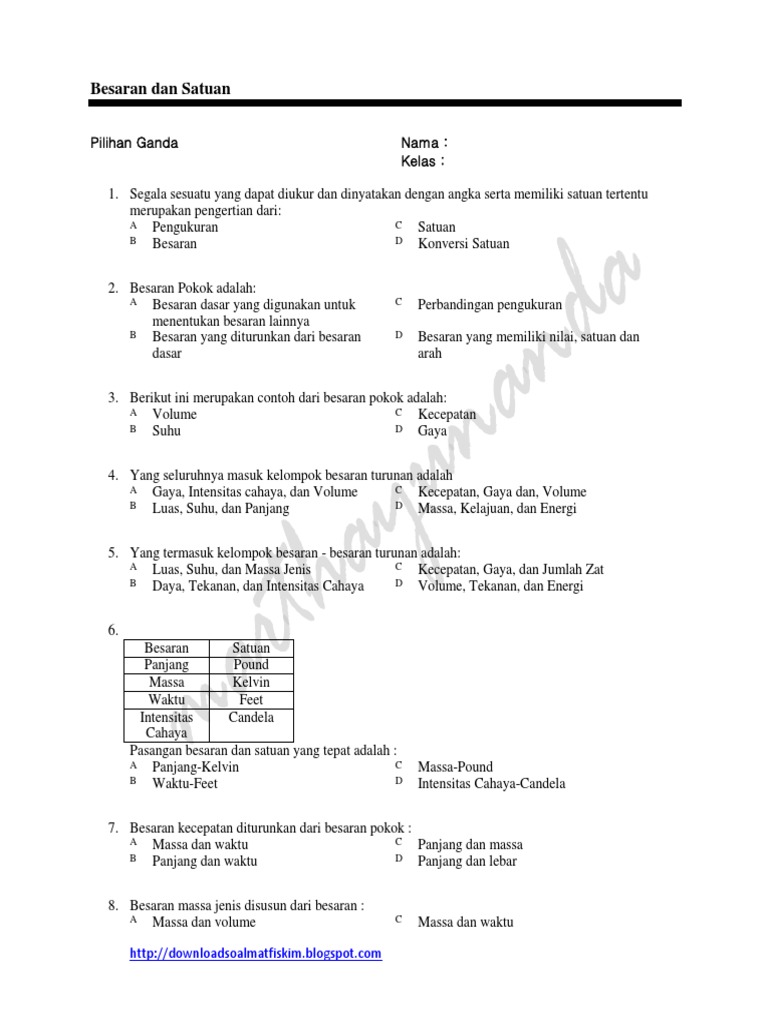 Soal Besaran Dan Satuan Kelas 7