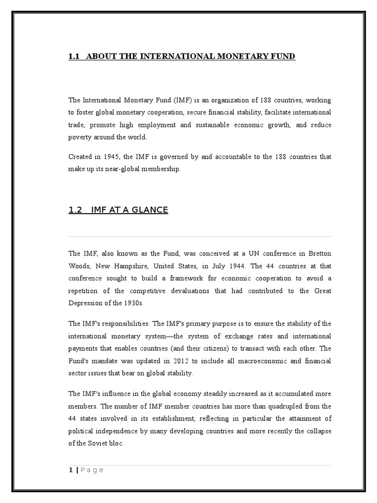 IMF Overview: Purpose, History, and Functions | PDF | Special Drawing ...