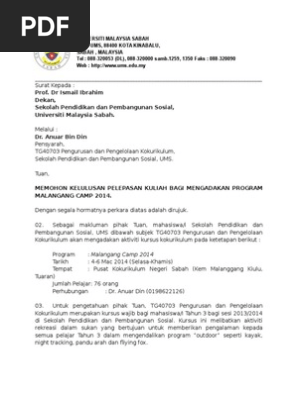 Contoh Surat Pelepasan Kuliah Kerana Ada Kerja Lapangan Ukm