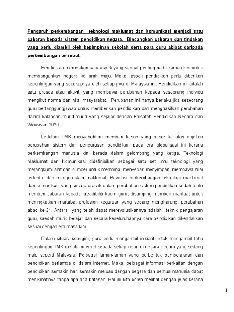 Pengaruh Perkembangan Teknologi Maklumat Dan Komunikasi 
