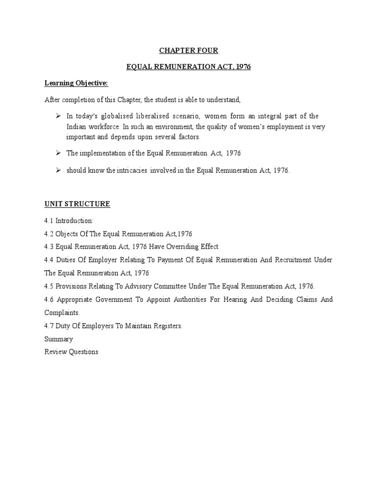Overview of Equal Remuneration Act 1976 | PDF | Employment | Wage